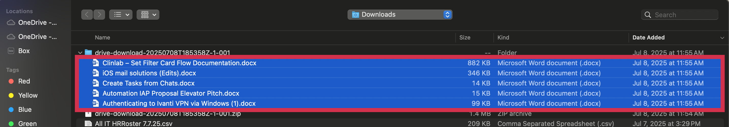 Workstation - Downloads folder (Files selected)