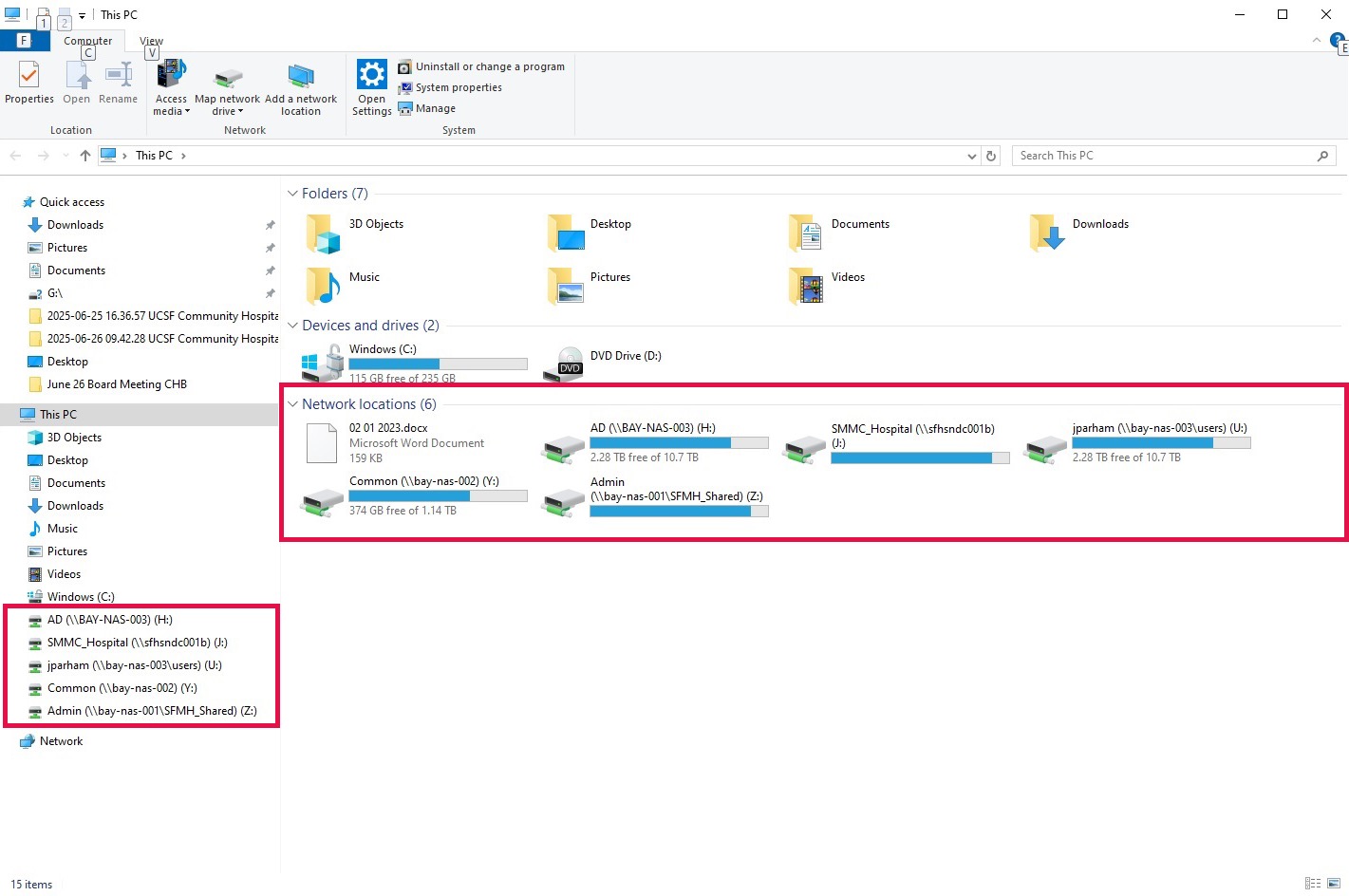Network Drives selected