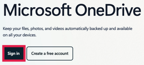 OneDrive Homepage - Sign In Selected